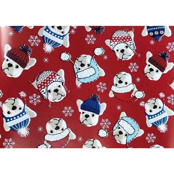 Holiday Frenchie French Bulldogs in Hat Christmas Wrapping Paper Roll - Picture 1 of 3